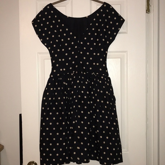 Anthropologie Lilis Closet Polka Dot Linen Navy Tan Dress Women’s Size Small - Picture 5 of 7